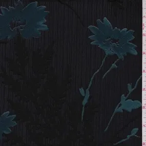 1 5/8 YD PC-Black/Teal Floral Jacquard Chiffon Fabric