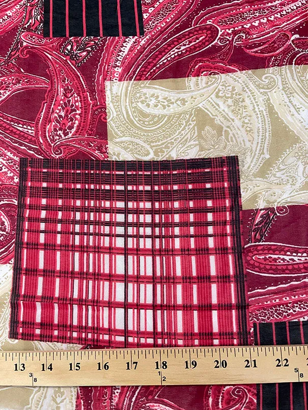 1 YD PC-Red Patchwork Print Chiffon Fabric