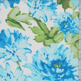 3 YD PC-Bright Blue/White Floral Mum Chiffon Fabric