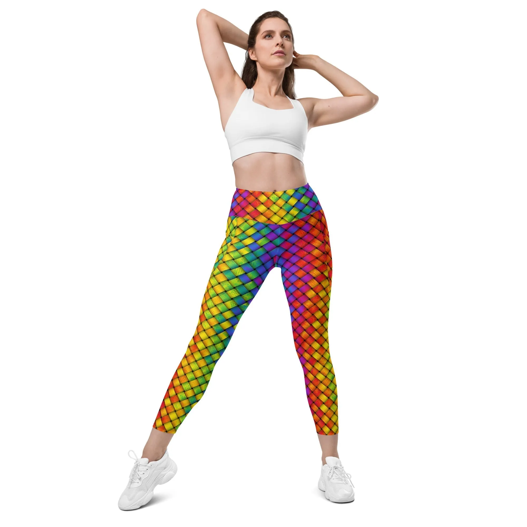 3D Rainbow Pattern Leggings With Pockets