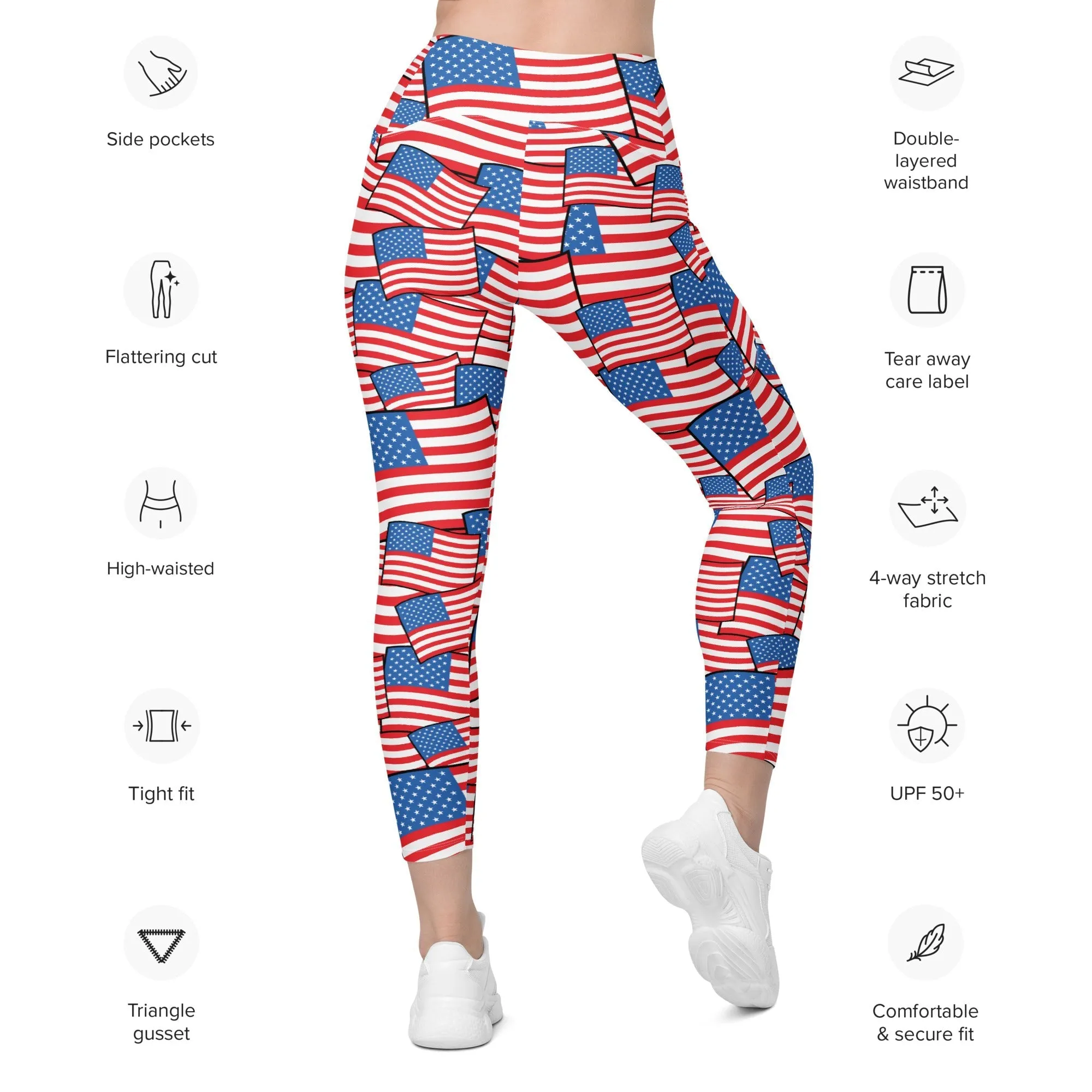 American Flag Pattern Leggings With Pockets