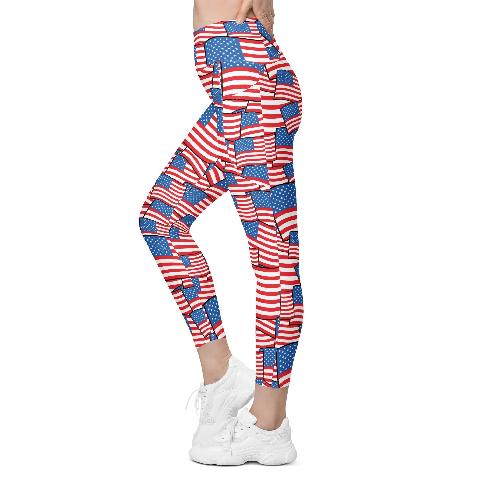 American Flag Pattern Leggings With Pockets