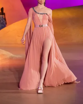 Asymmetrical Long Slit Sleeve Gown