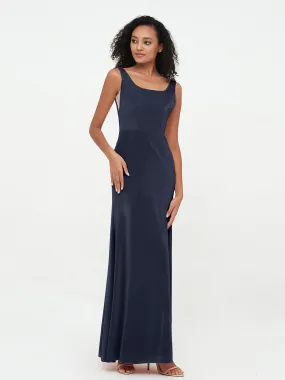 Bateau Neck Mermaid Long Velvet Dresses Dark Navy Plus Size