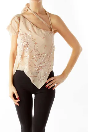 Beige Sequin Chiffon Top