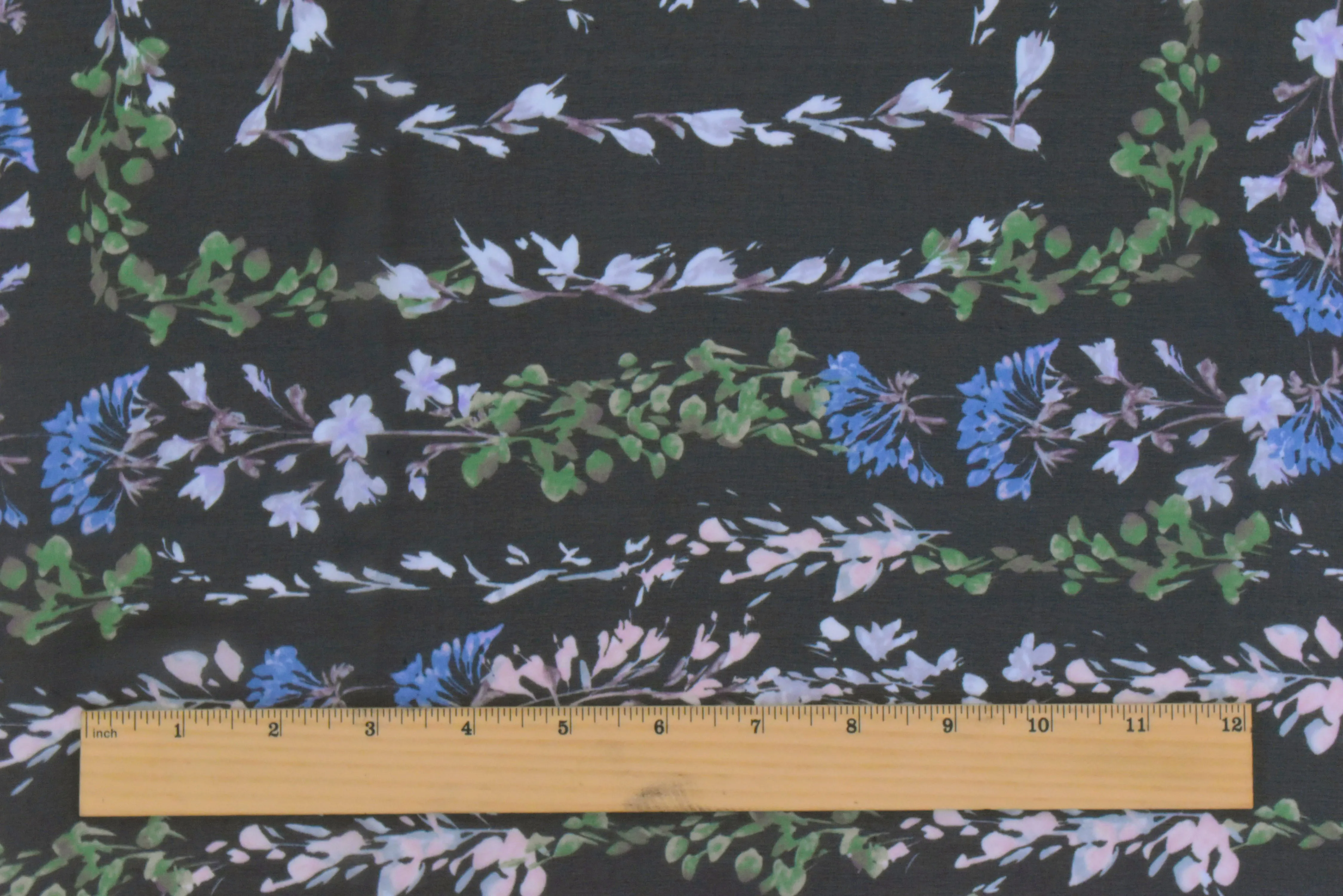 Black-Blue-Multi Floral Border Frame Panel Printed Chiffon Fabric