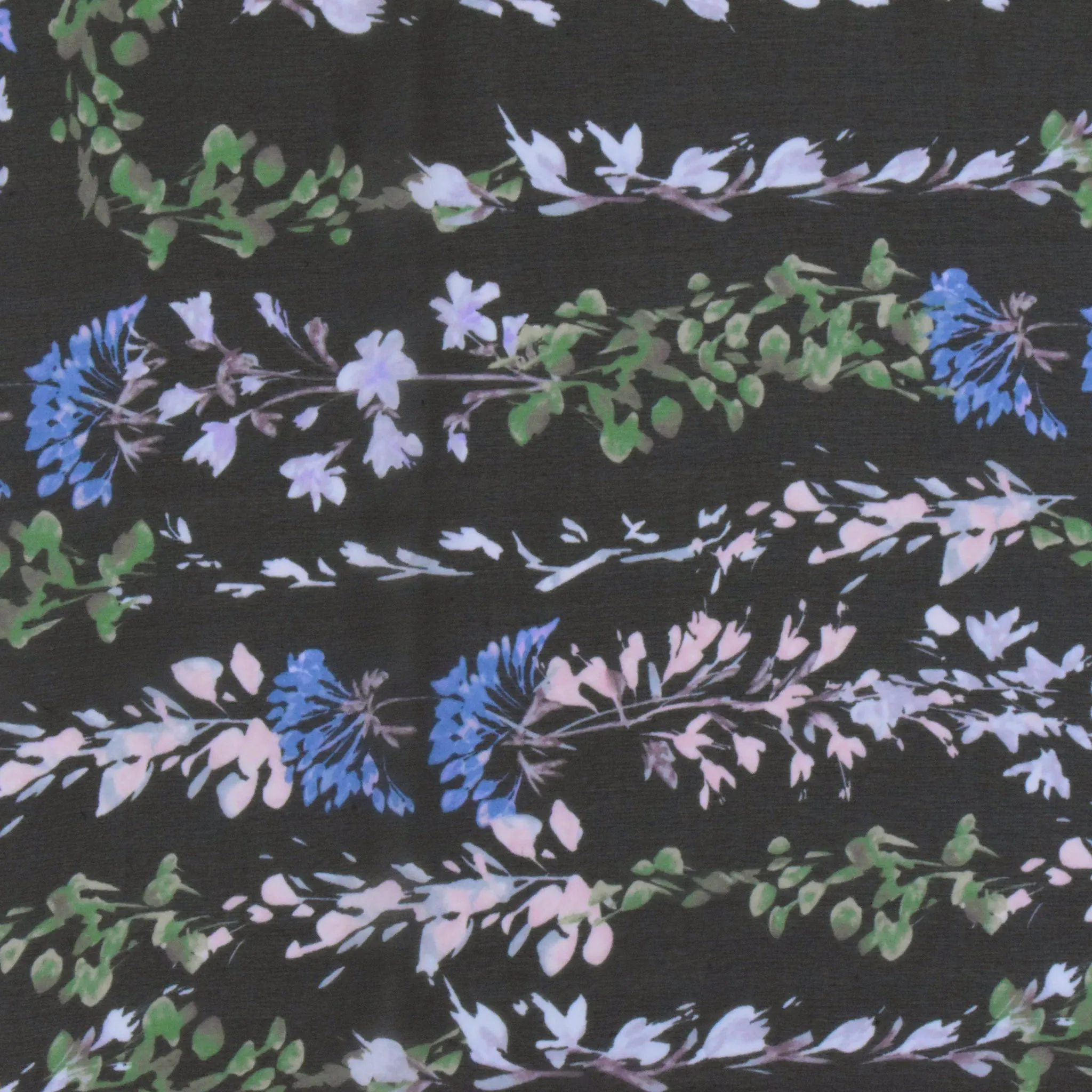 Black-Blue-Multi Floral Border Frame Panel Printed Chiffon Fabric