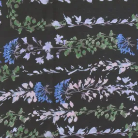 Black-Blue-Multi Floral Border Frame Panel Printed Chiffon Fabric