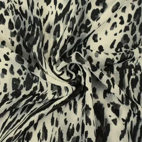 Black-Gray-Ivory Leopard Printed Poly Chiffon Woven Fabric