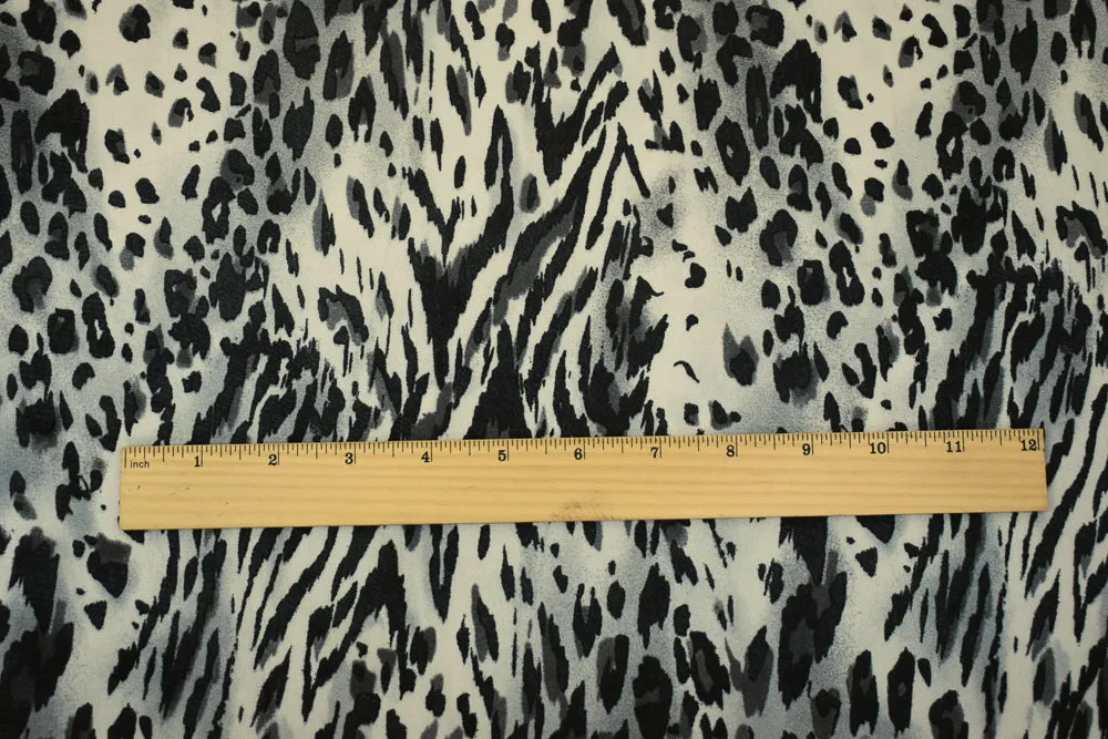 Black-Gray-Ivory Leopard Printed Poly Chiffon Woven Fabric