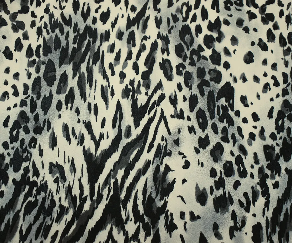 Black-Gray-Ivory Leopard Printed Poly Chiffon Woven Fabric