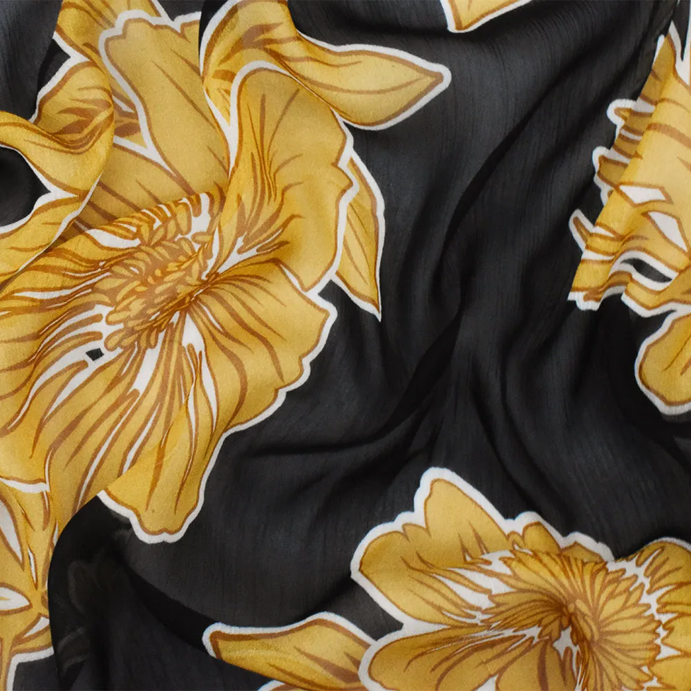 Black-Multi Famous Designer Floral Printed Viscose Chiffon Woven Fabric