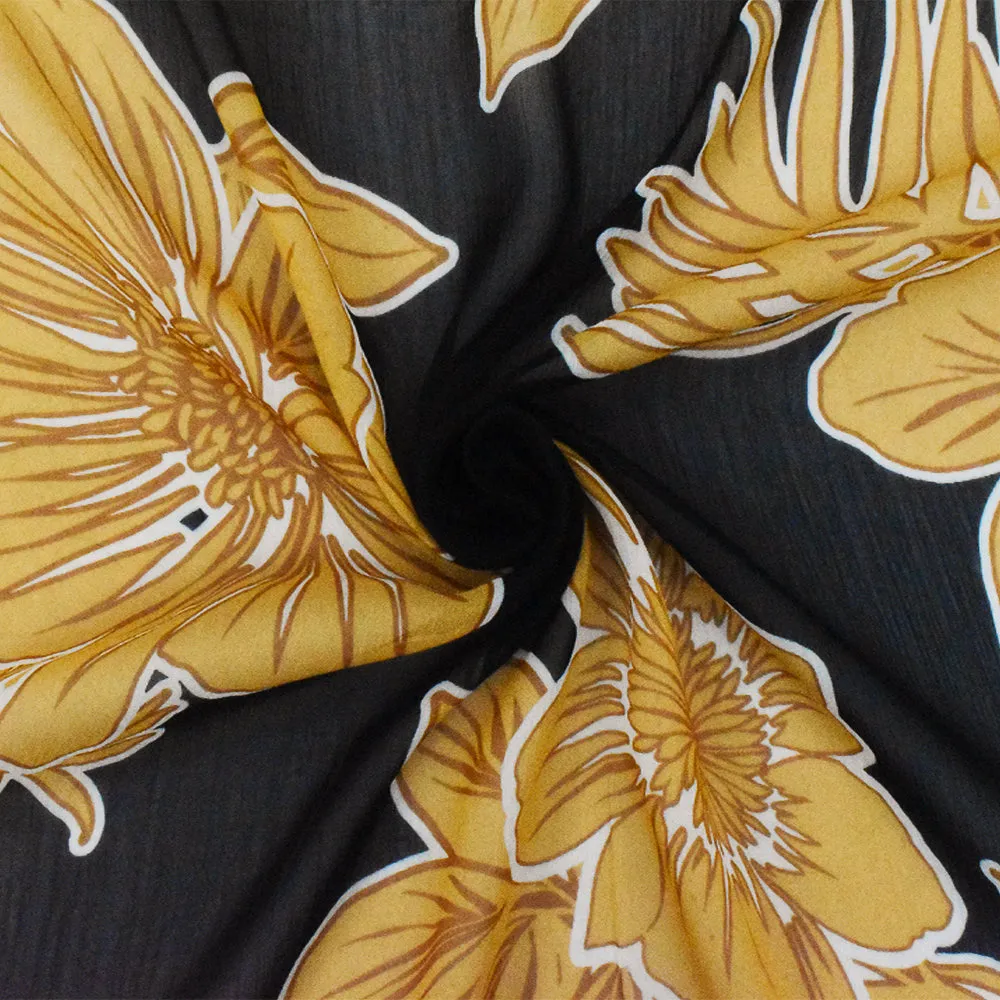 Black-Multi Famous Designer Floral Printed Viscose Chiffon Woven Fabric