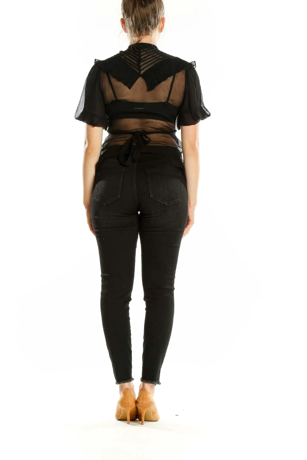 Black Sheer Puff Sleeve Crop Top