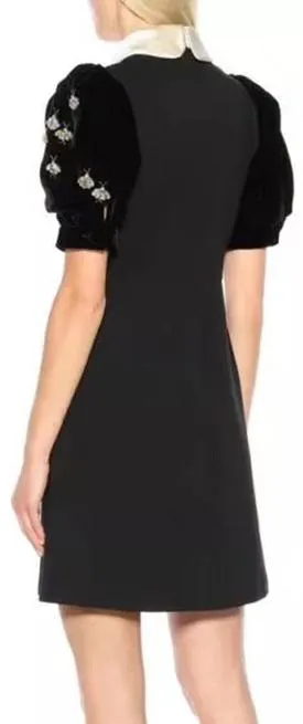 Black Velvet-Sleeve Embellished Mini Dress