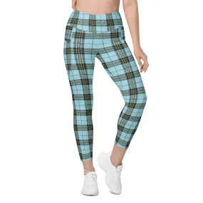 Blue Plaid Print Leggings With Pockets