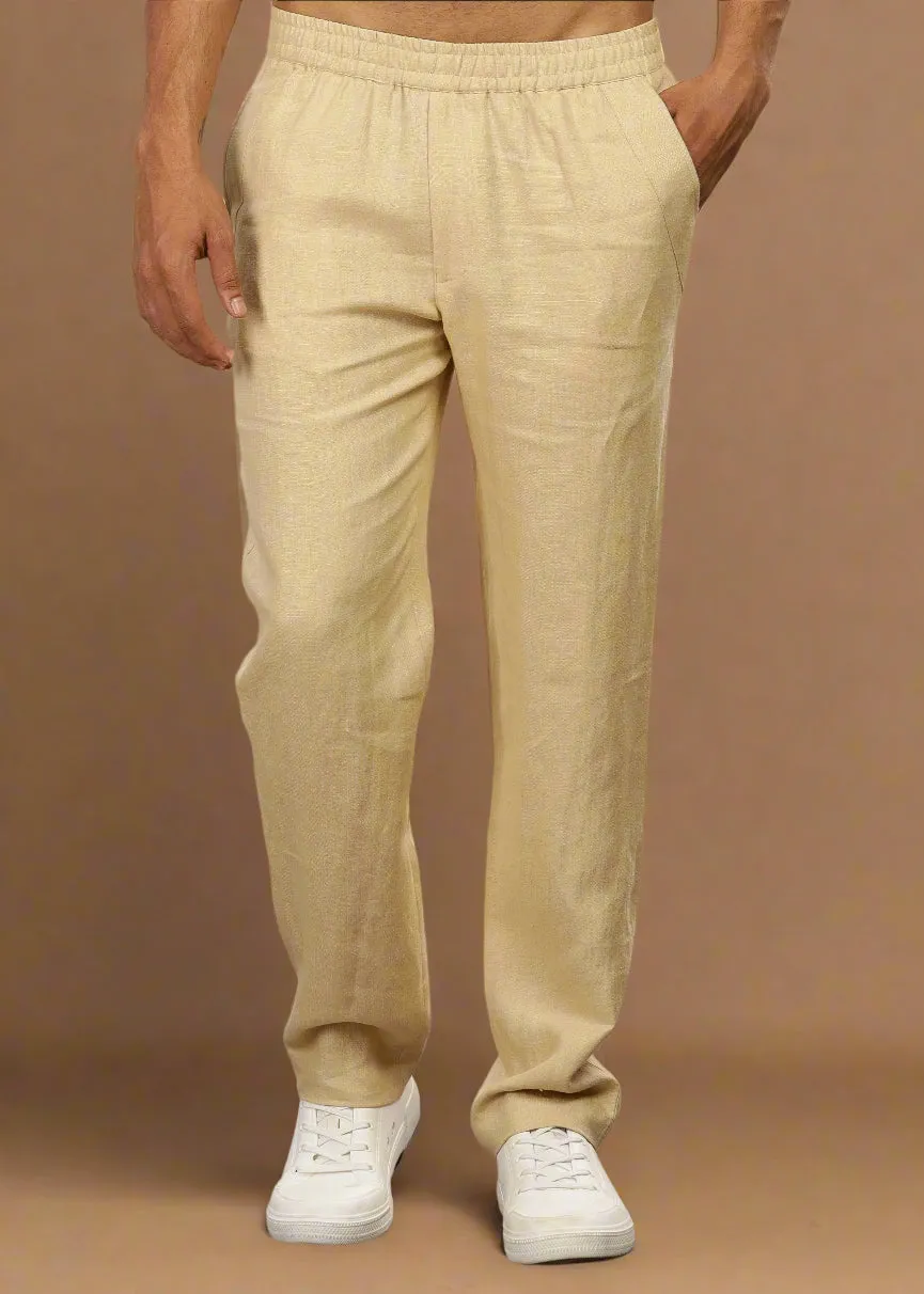 Breeze- Linen Casual Elastic Pants - Cappuccino Beige