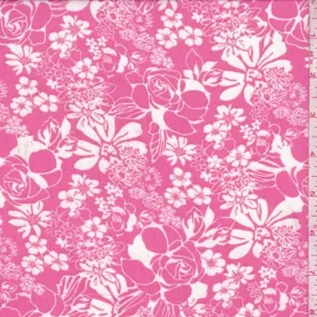 Bright Raspberry/White Floral Toss Chiffon Fabric