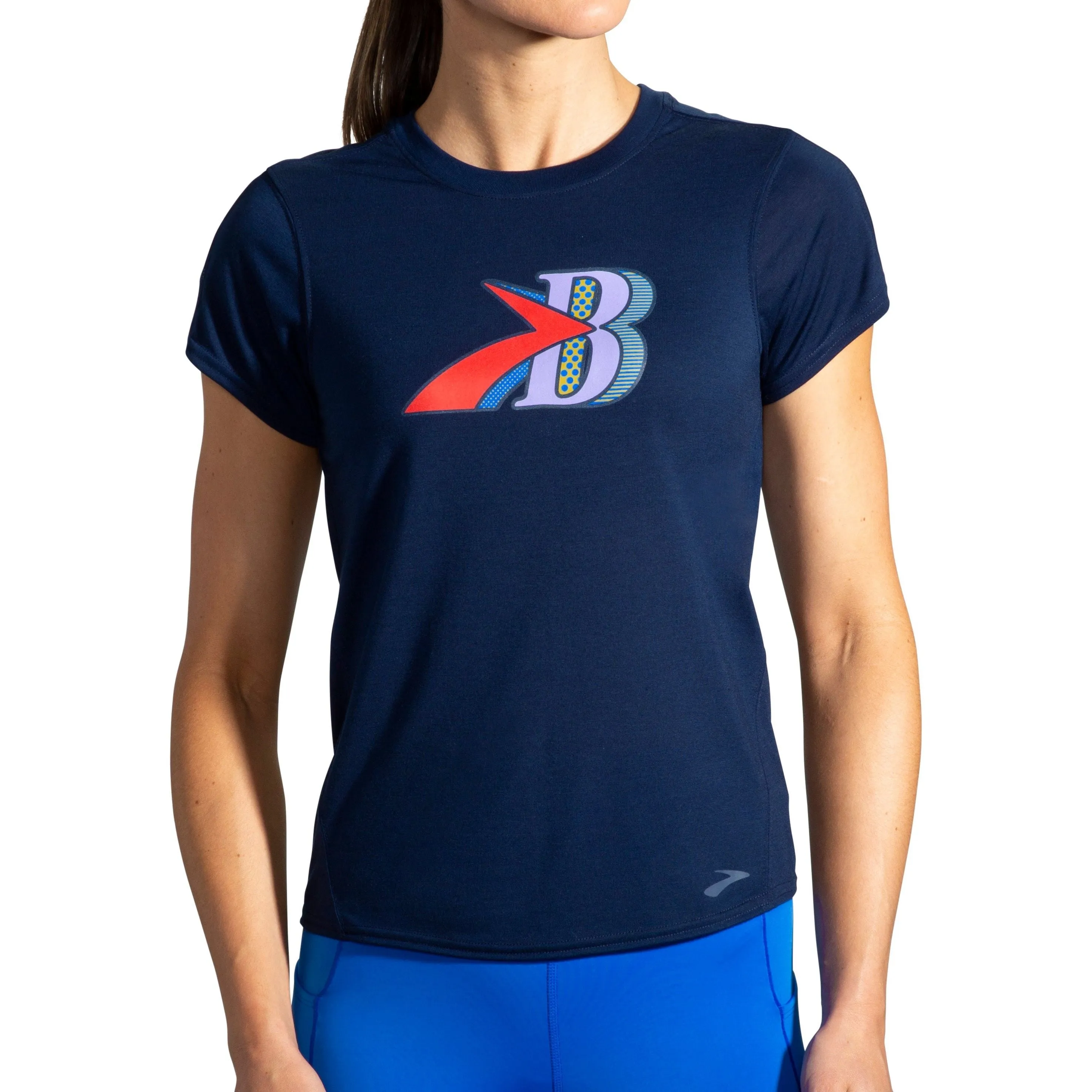 Brooks Distance Graphic Short Sleeve Womens Running Top - Navy