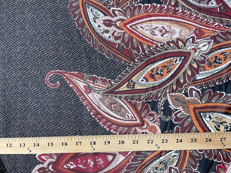 Brown and Black Herringbone Paisley Print Chiffon Fabric