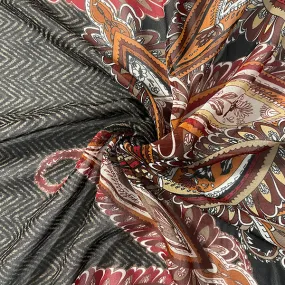 Brown and Black Herringbone Paisley Print Chiffon Fabric