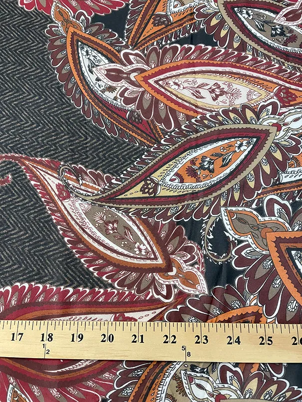 Brown and Black Herringbone Paisley Print Chiffon Fabric