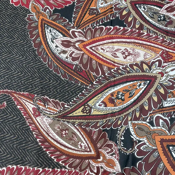 Brown and Black Herringbone Paisley Print Chiffon Fabric