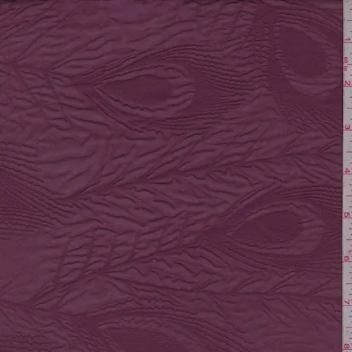 Burgundy Peacock Feather Embossed Chiffon Fabric