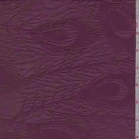 Burgundy Peacock Feather Embossed Chiffon Fabric