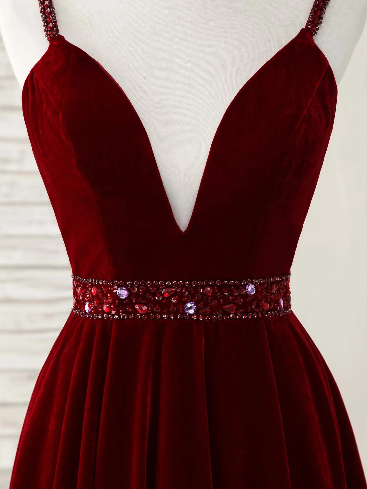 Burgundy V Neck Velvet Short Prom Dress, Burgundy Homecoming Dress