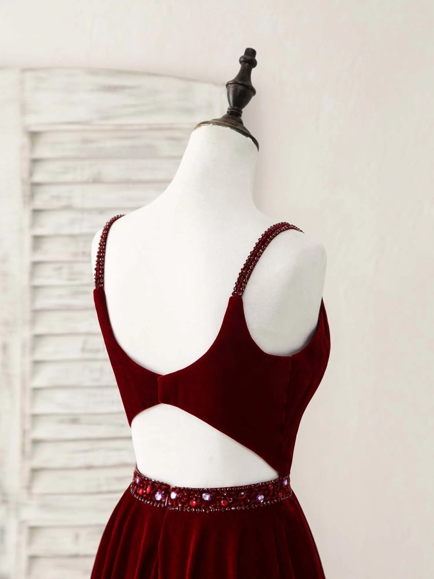 Burgundy V Neck Velvet Short Prom Dress, Burgundy Homecoming Dress