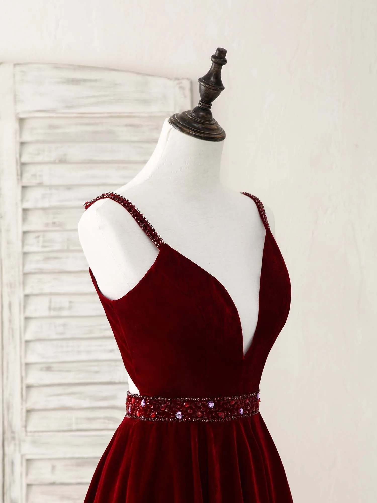 Burgundy V Neck Velvet Short Prom Dress, Burgundy Homecoming Dress