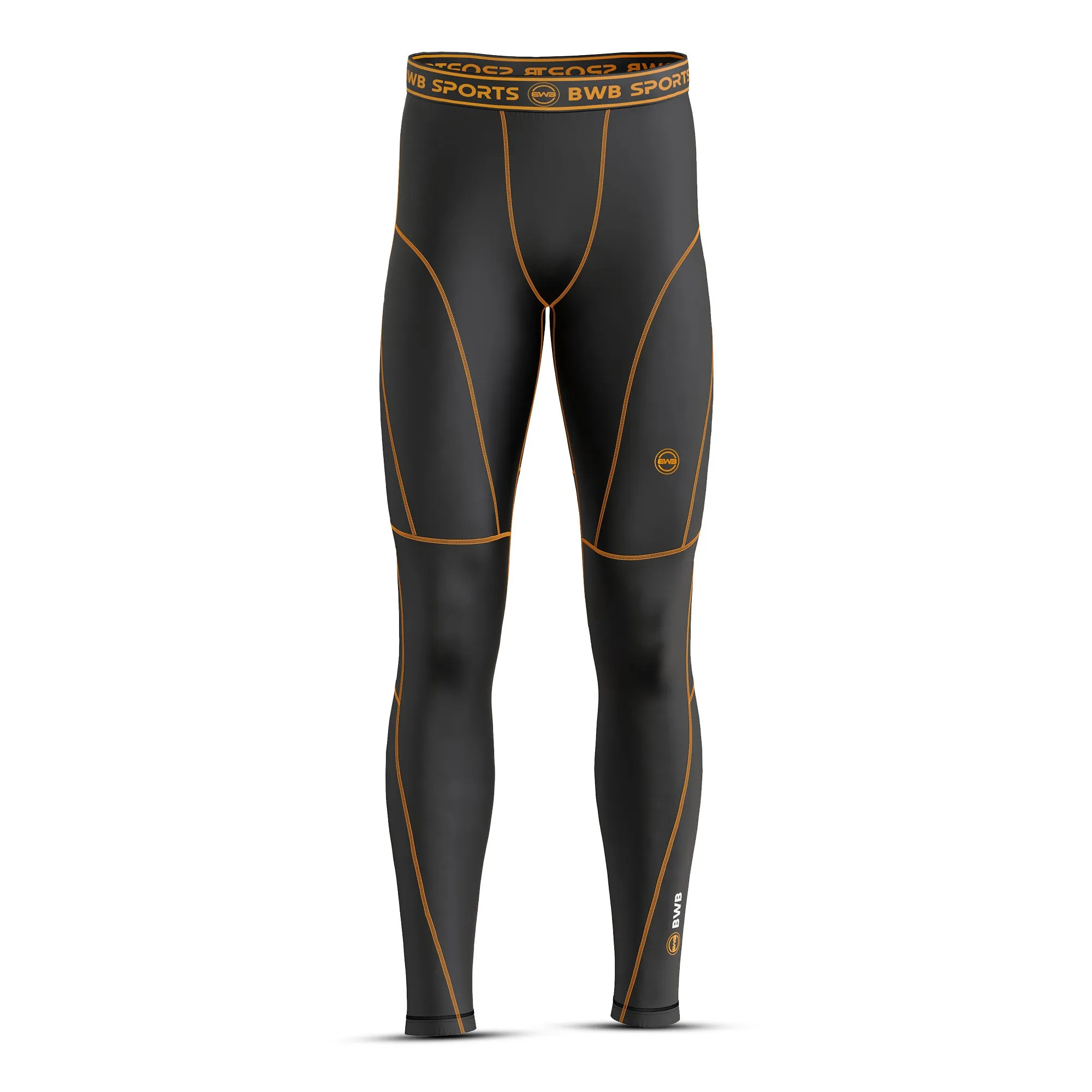 BWB Men's Black & Orange Baselayer Compression Leggings