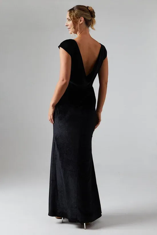 Cap Sleeve Velvet Cowl Back Floor-length Bridesmaids Dress Wedding Guest Dresses