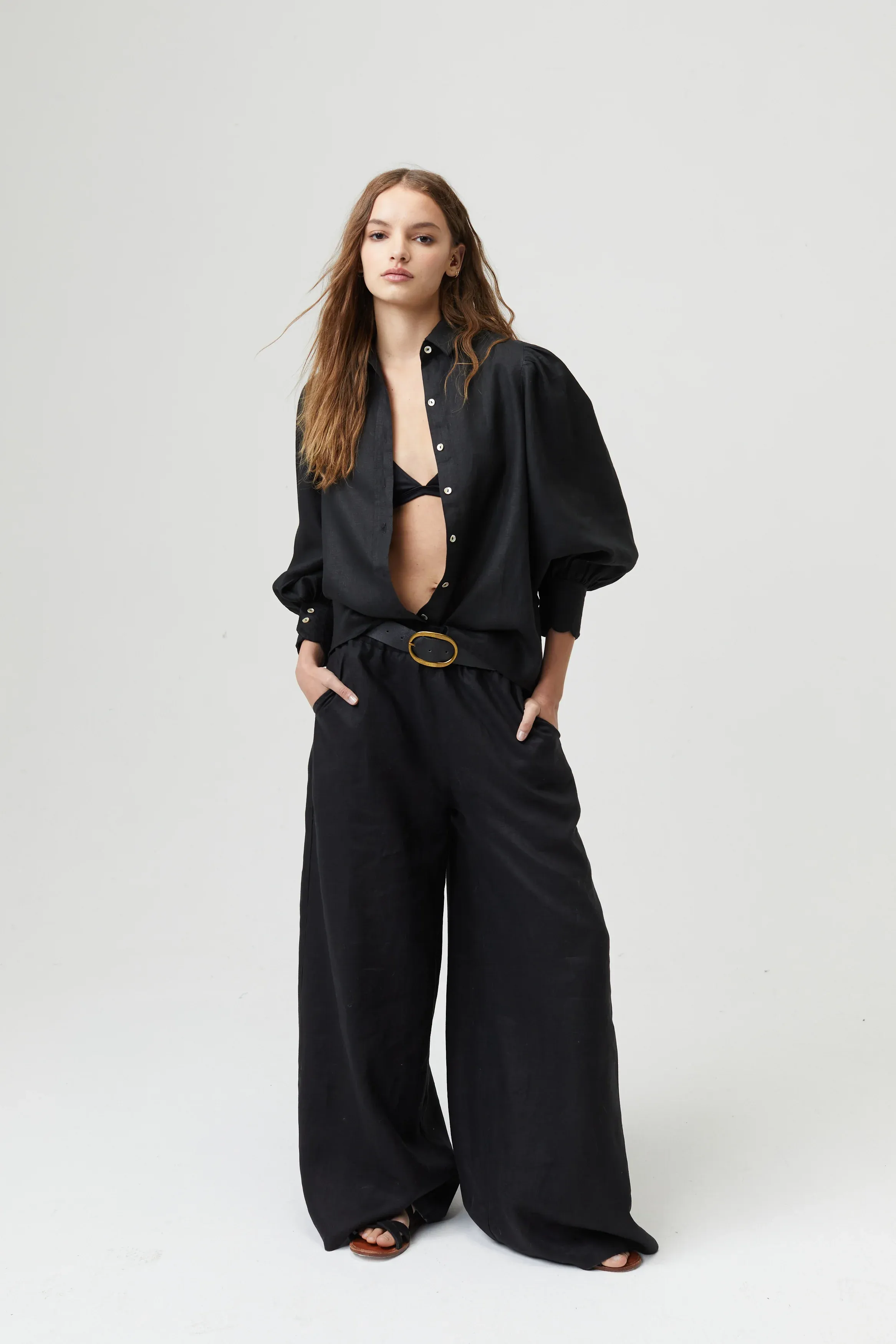 Cape Linen Pants - Black