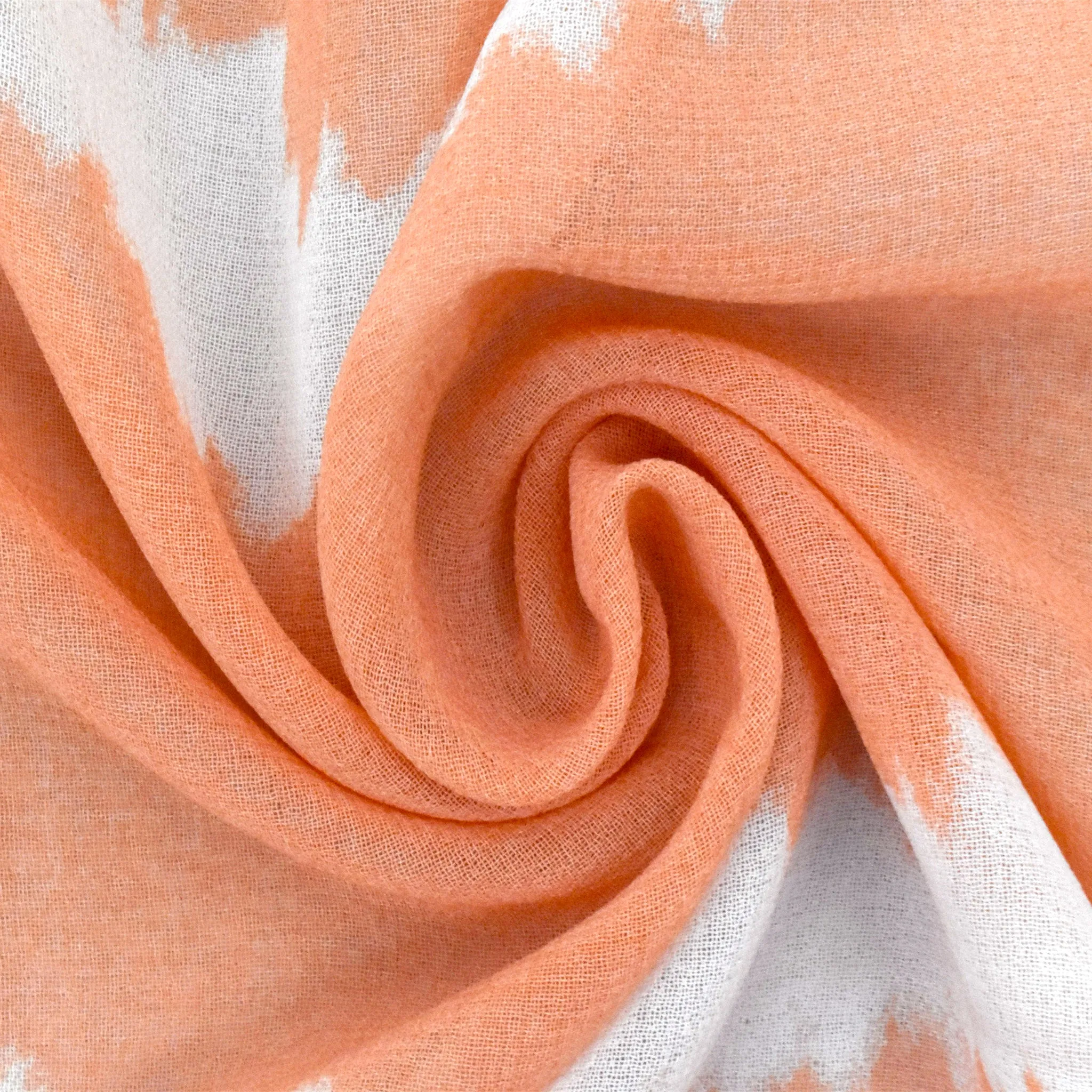 Citrus Orange-Ivory Tie Dye Printed Poly Chiffon Woven Fabric