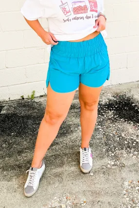 DEAL | Nicole Smocked Athletic Shorts, Ice Blue