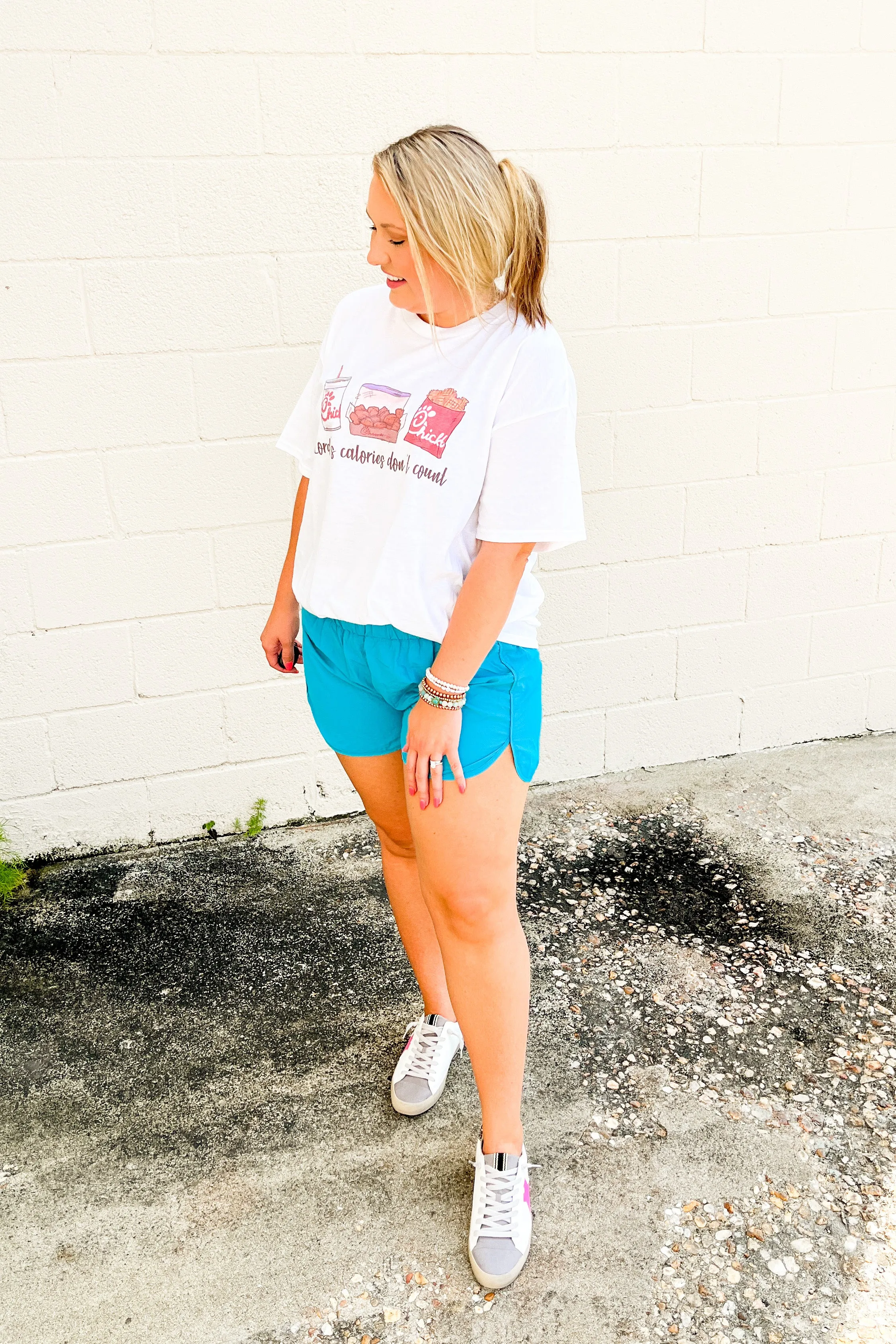 DEAL | Nicole Smocked Athletic Shorts, Ice Blue