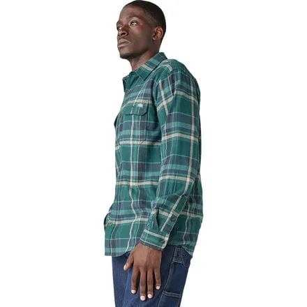 Dickies Men's Long Sleeve Loose Flannel Flex Shirt color Forest Green Multi Plaid