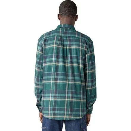 Dickies Men's Long Sleeve Loose Flannel Flex Shirt color Forest Green Multi Plaid