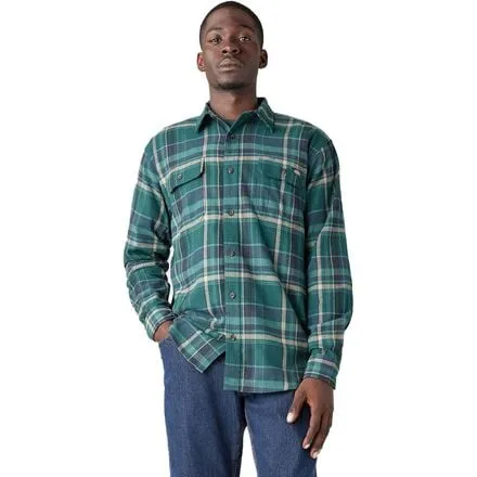 Dickies Men's Long Sleeve Loose Flannel Flex Shirt color Forest Green Multi Plaid