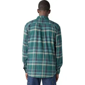 Dickies Men's Long Sleeve Loose Flannel Flex Shirt color Forest Green Multi Plaid