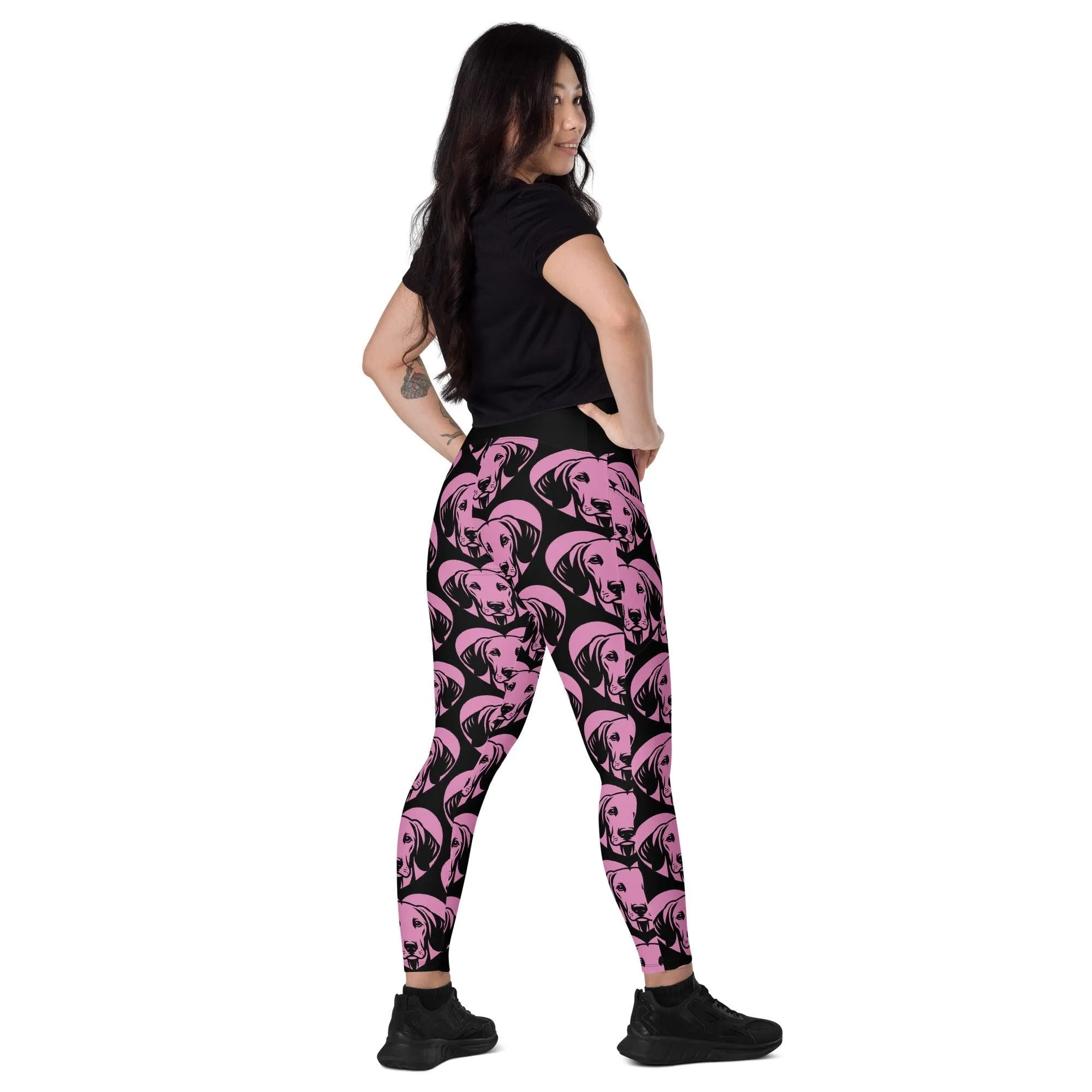 DOG BREED LEGGINGS with pockets - AMERICAN FOXHOUND - HERTTAHOUND - pink