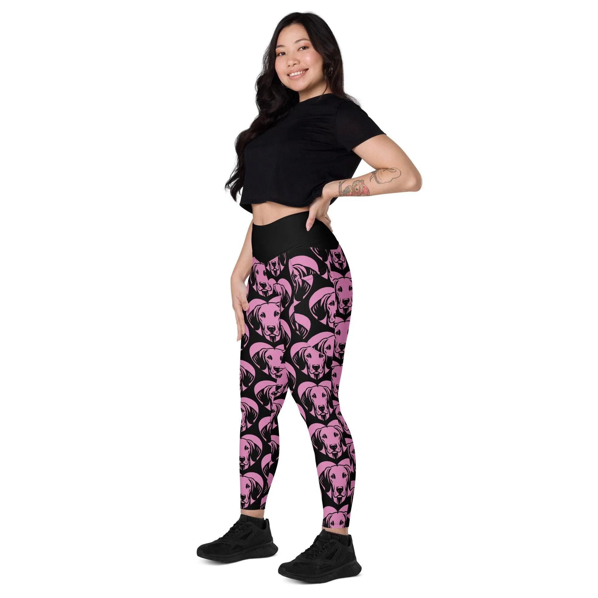 DOG BREED LEGGINGS with pockets - AMERICAN FOXHOUND - HERTTAHOUND - pink