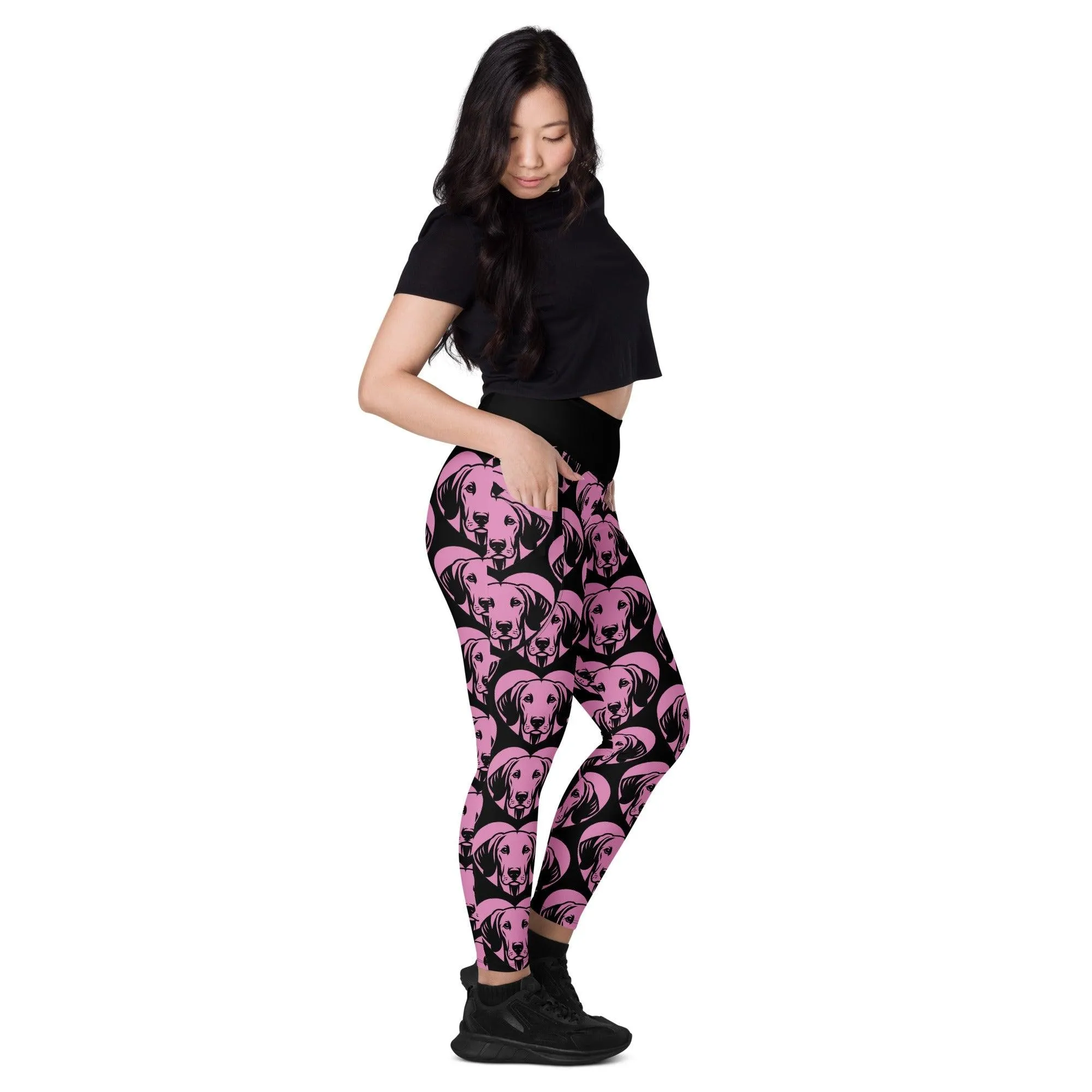 DOG BREED LEGGINGS with pockets - AMERICAN FOXHOUND - HERTTAHOUND - pink