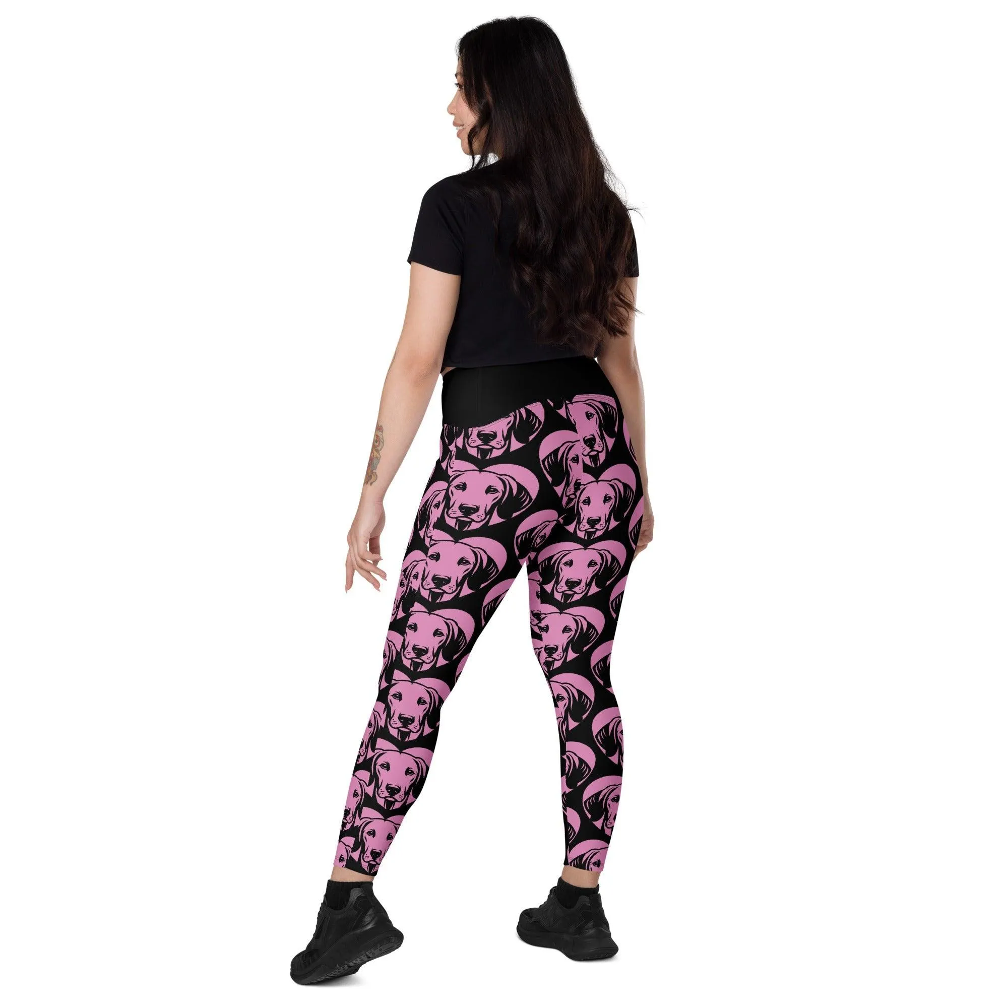 DOG BREED LEGGINGS with pockets - AMERICAN FOXHOUND - HERTTAHOUND - pink