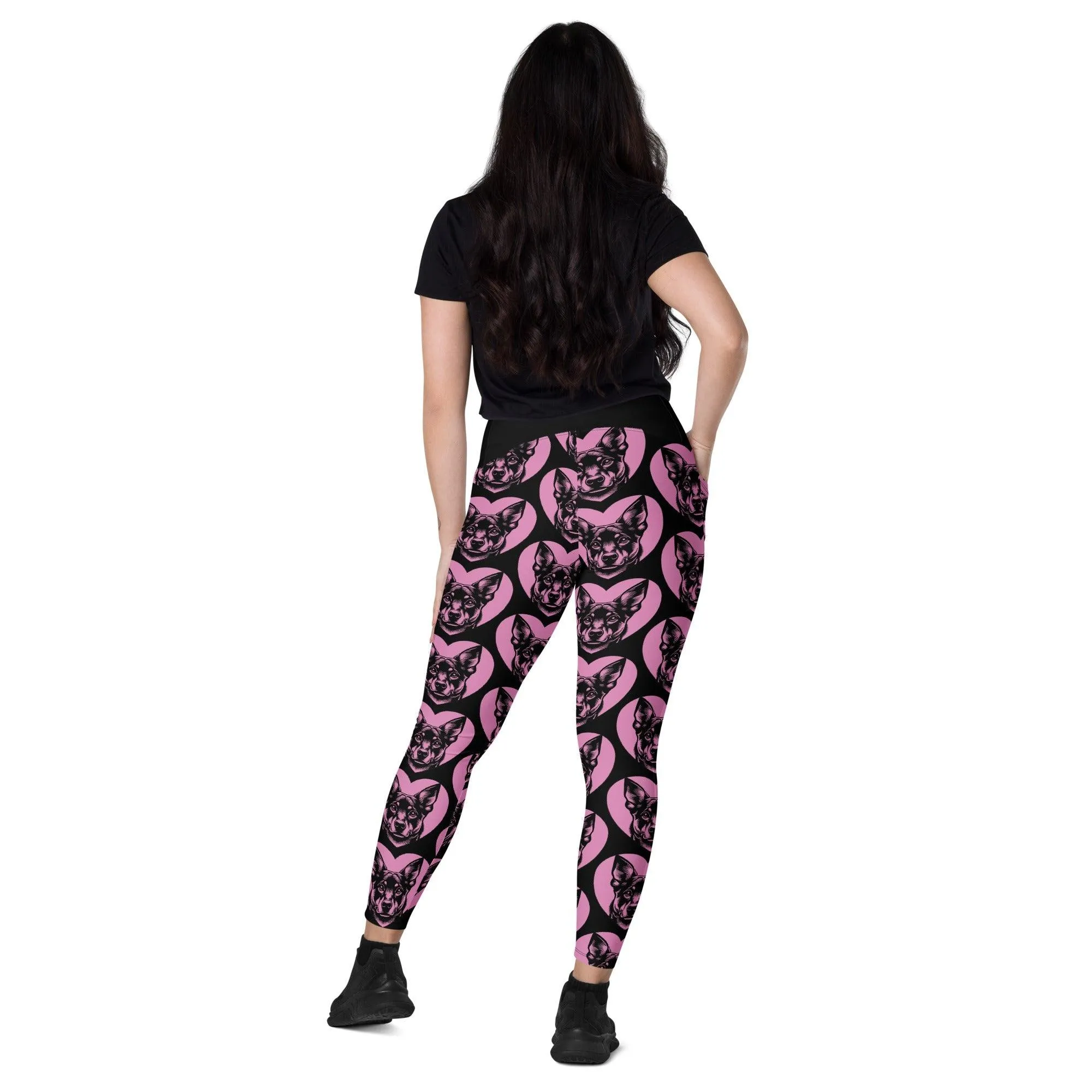 DOG BREED LEGGINGS with pockets - AUSTRALIAN KELPIE - HERTTAHOUND - pink