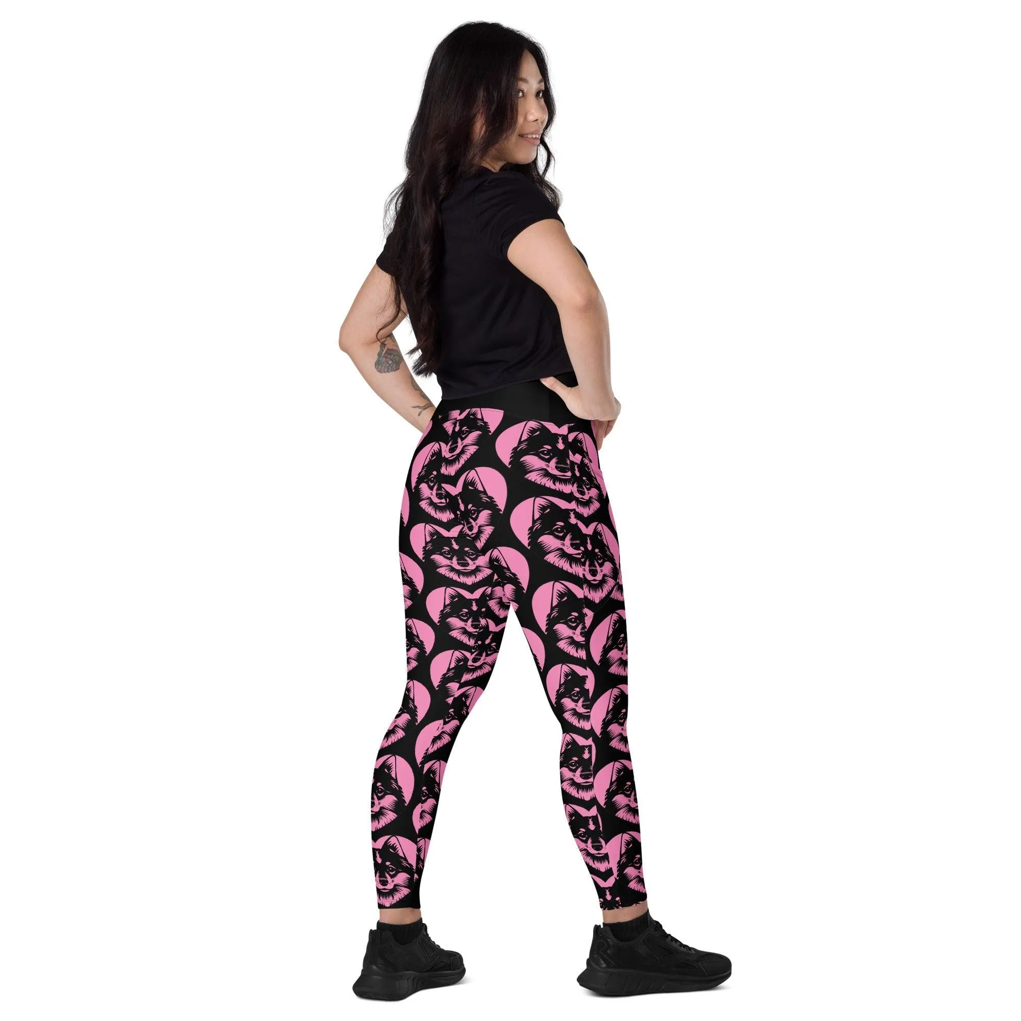 DOG BREED LEGGINGS with pockets - FINNISH SPITZ - HERTTAHOUND - pink