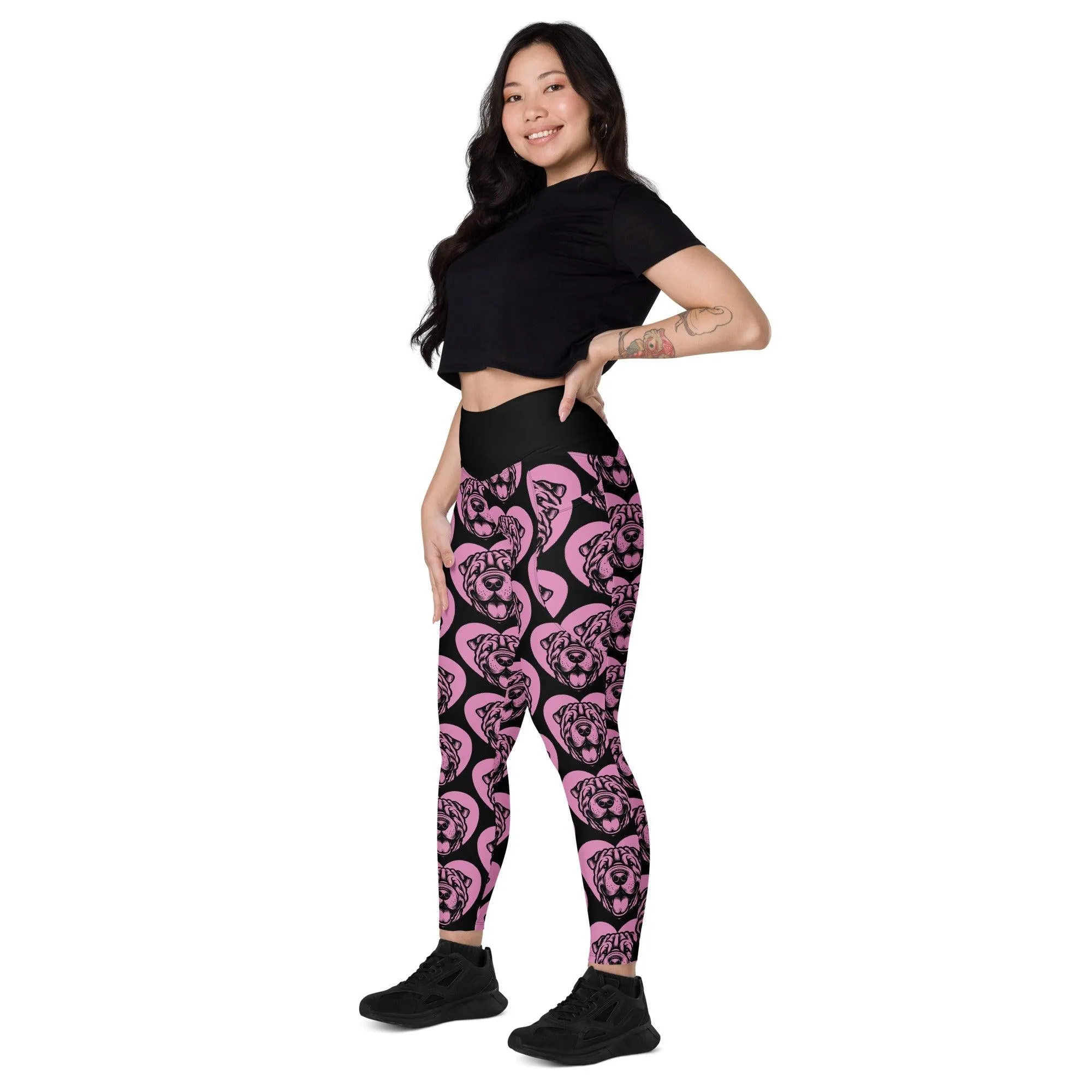 DOG BREED LEGGINGS with pockets - SHAR PEI - HERTTAHOUND - pink