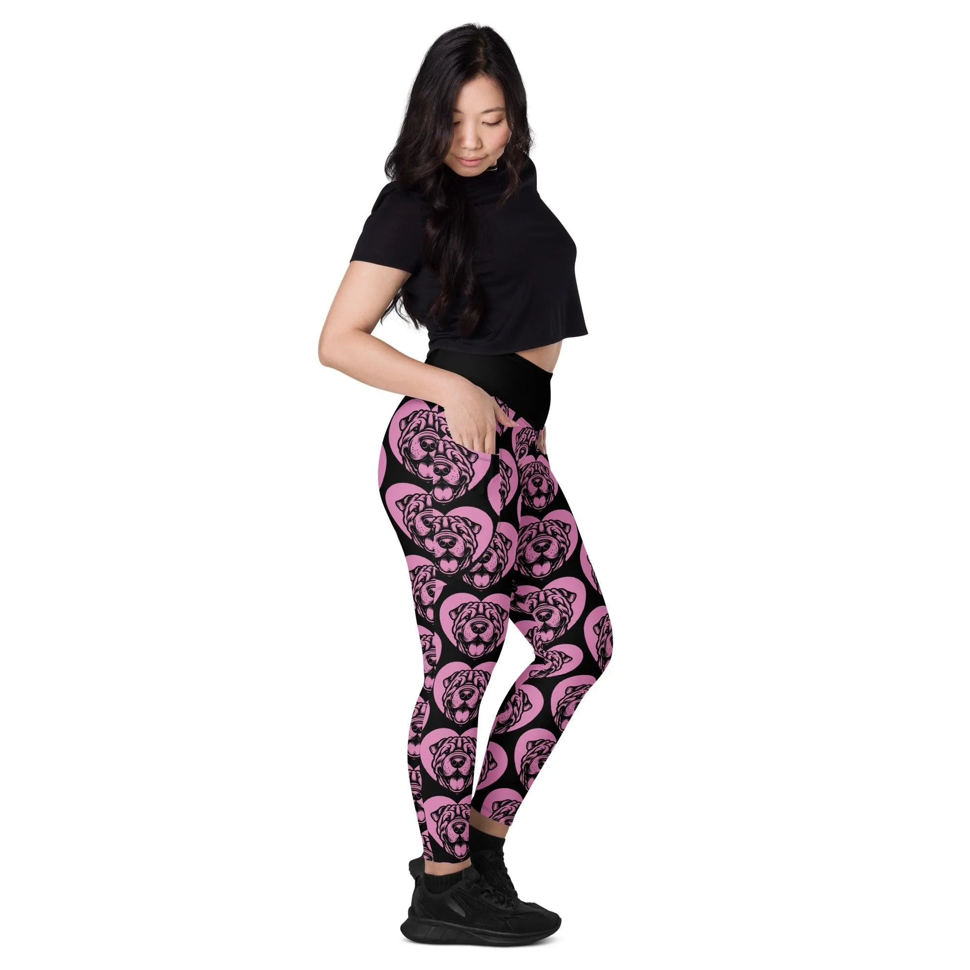 DOG BREED LEGGINGS with pockets - SHAR PEI - HERTTAHOUND - pink